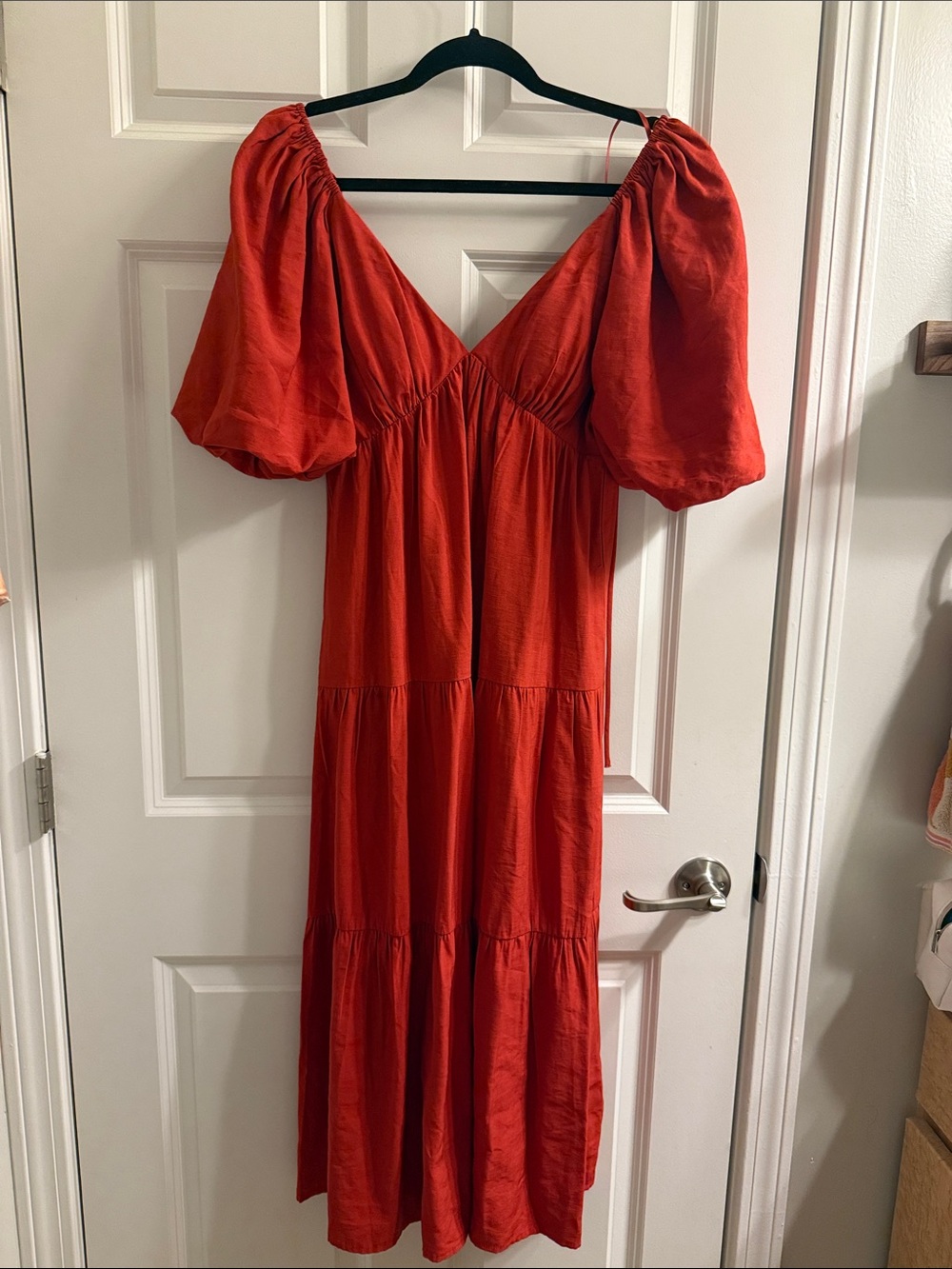 Love Bonito Red Puff-Sleeve V-Neck Maxi Dress